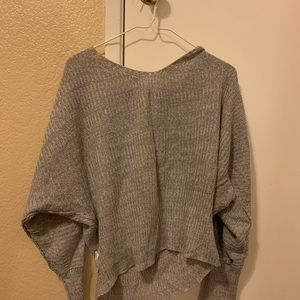 Grey Open Back Long Sleeve Cropped Top